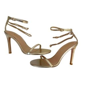 Lulu's Madisyn Gold Chain‎ Ankle Straps Stiletto High Heel Sandals Size 7.5